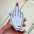 Vinyl middle finger sticker with sparkly nail with words, "Well, actually..."
