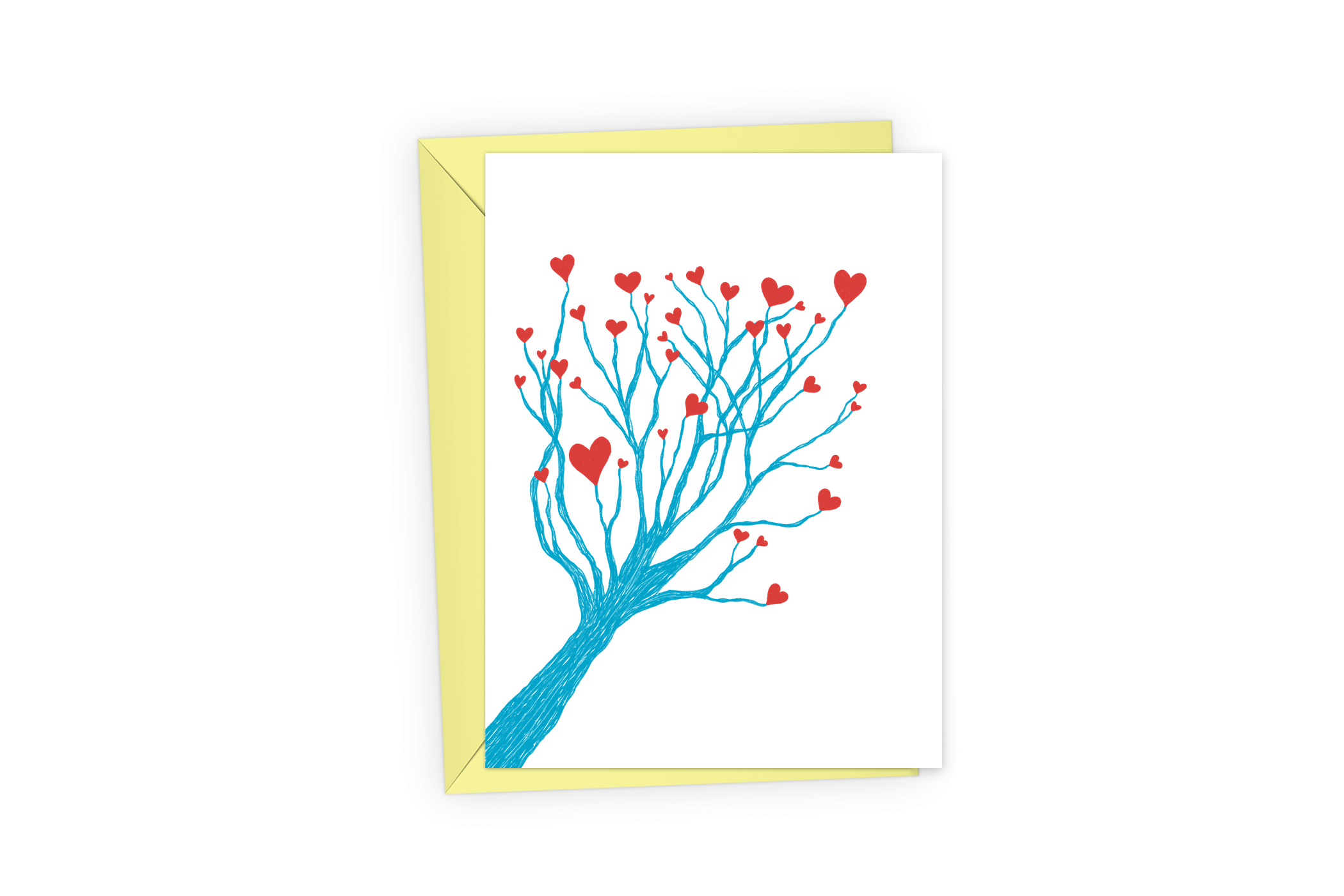 Blue heart tree greeting card