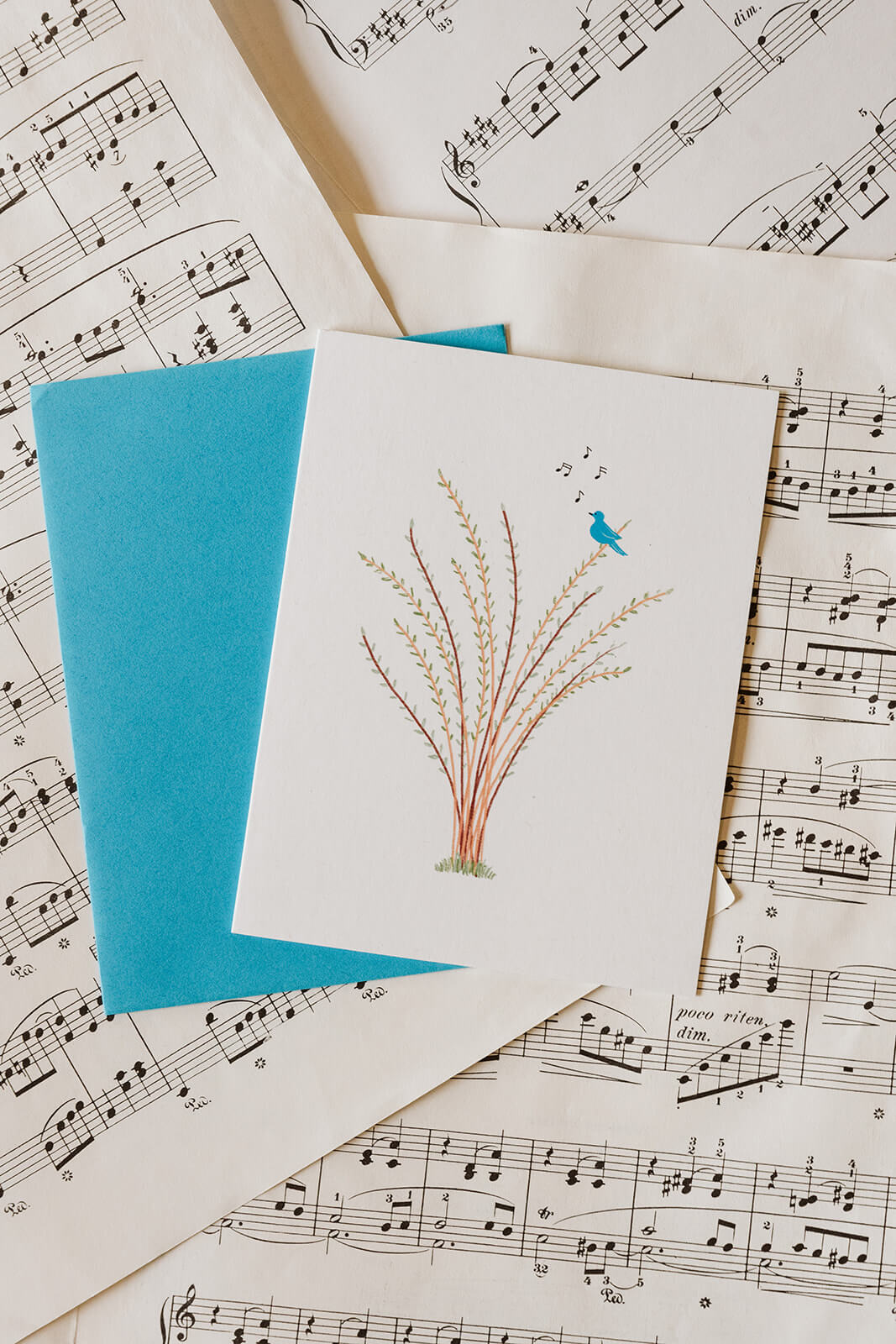 friendship greeting card with a bluebird singing in a plant