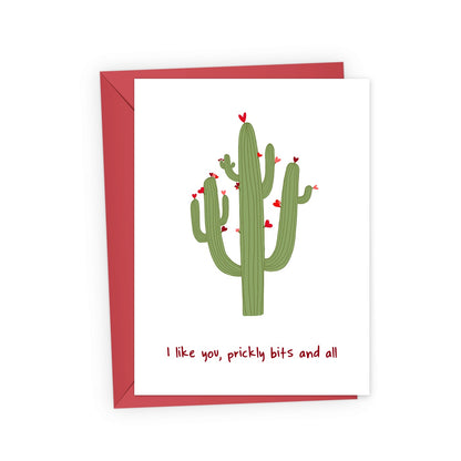 Card with a cactus illustration and text on a white background