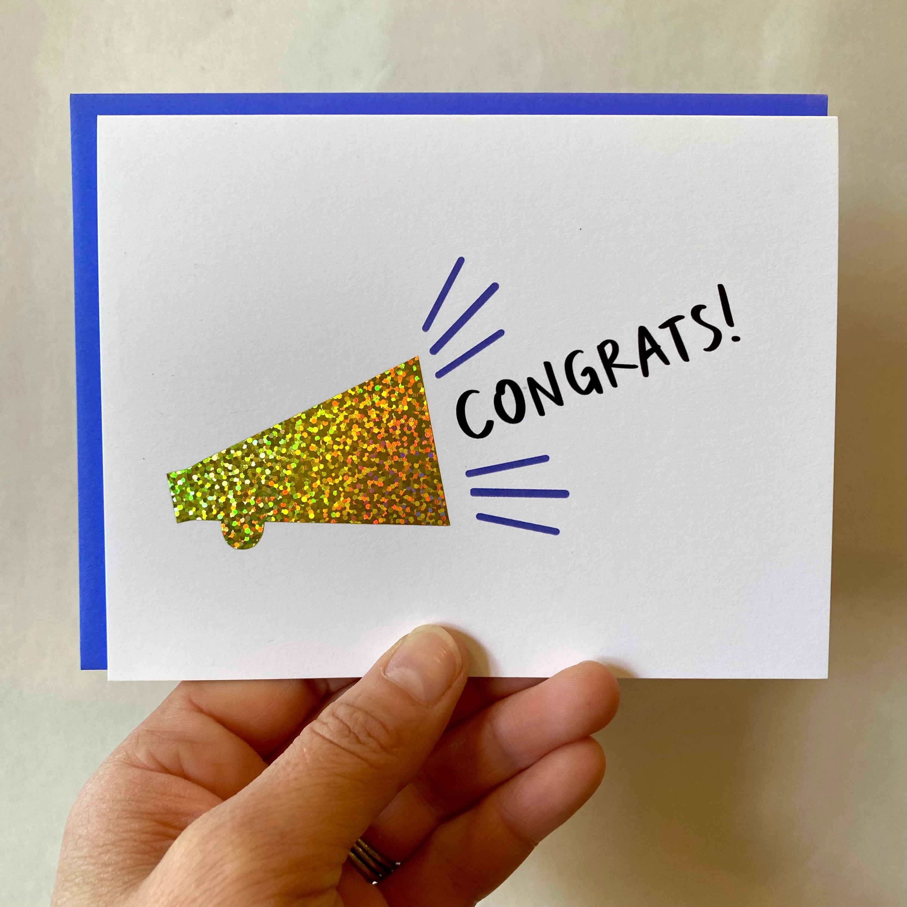 Sparkly Bullhorn Congratulations Card