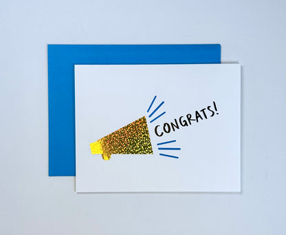 Sparkly Bullhorn Congratulations Card
