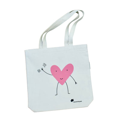 cute tote bag with waving heart design against a white background