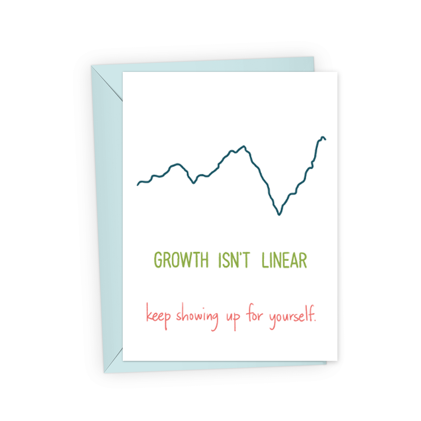 white encouragement card against a white background. the card has a varied graph line and text reading "growth isn&
