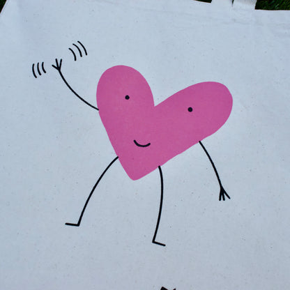 close up of a cute tote bag with waving heart design