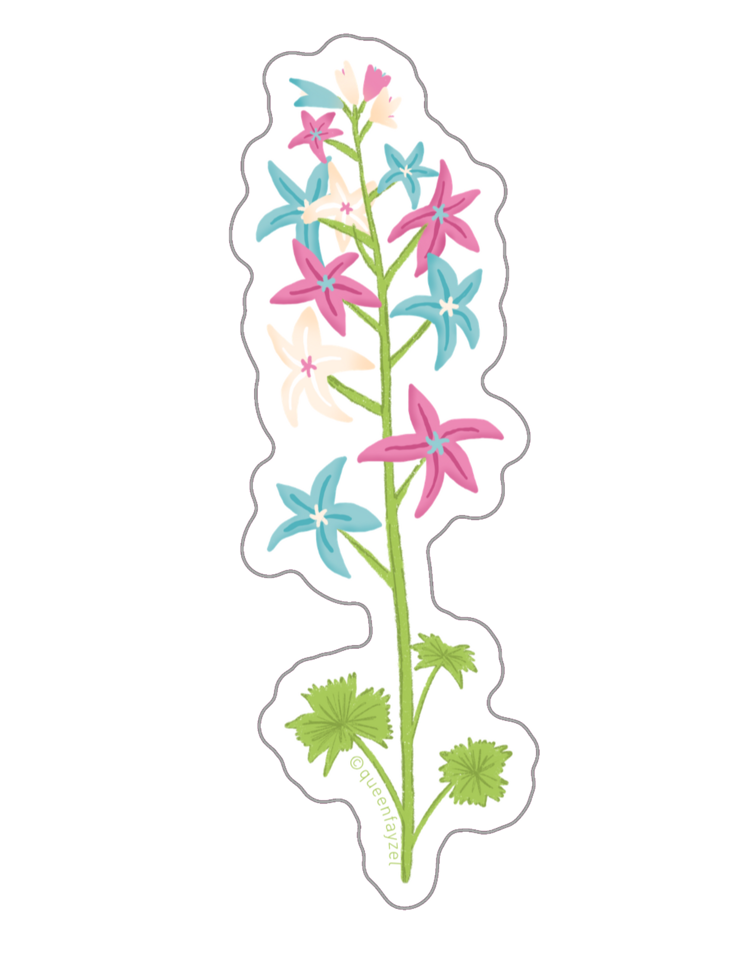 Floral sticker designed with the blue, pink, and white of the trans pride flag