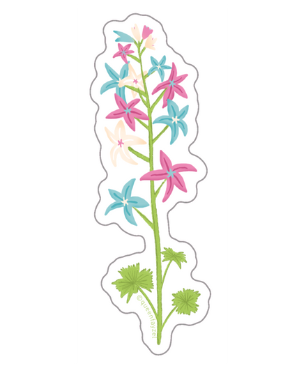 Floral sticker designed with the blue, pink, and white of the trans pride flag