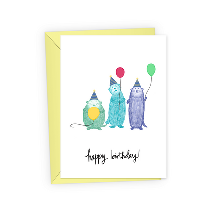 Otters in Party Hats Birthday Card