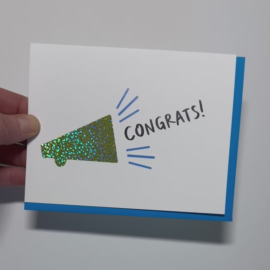 Sparkly Bullhorn Congratulations Card