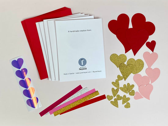 Components of a Valentine card making kit