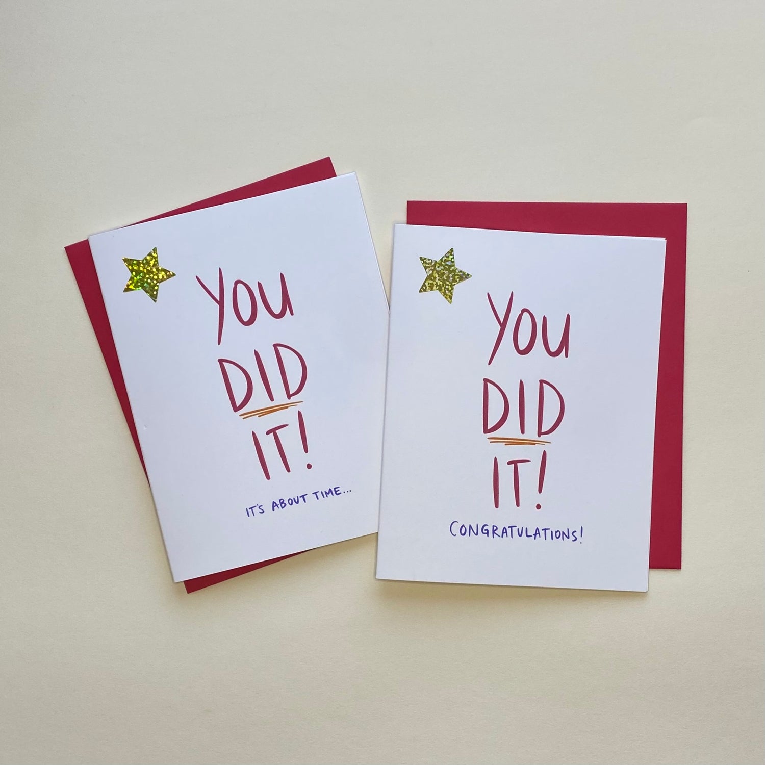 You did it!" sarcastic congratulations greeting card pair with gold star