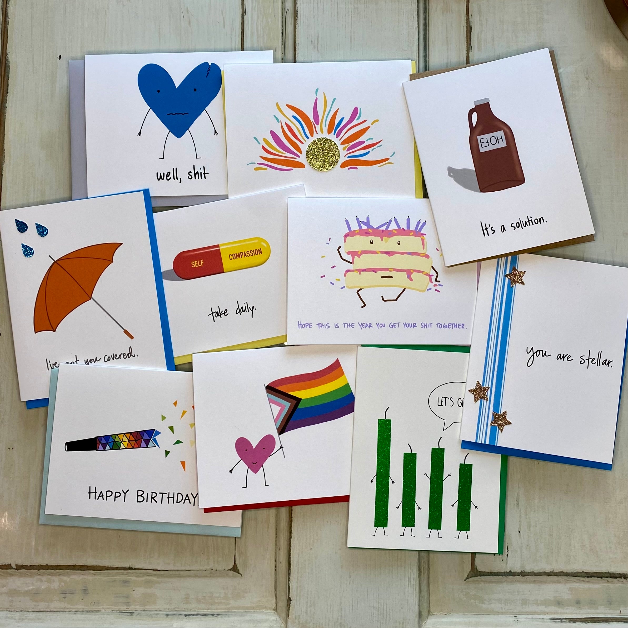 10-card box set of birthday, encouragement, thank you, and everyday greeting cards.