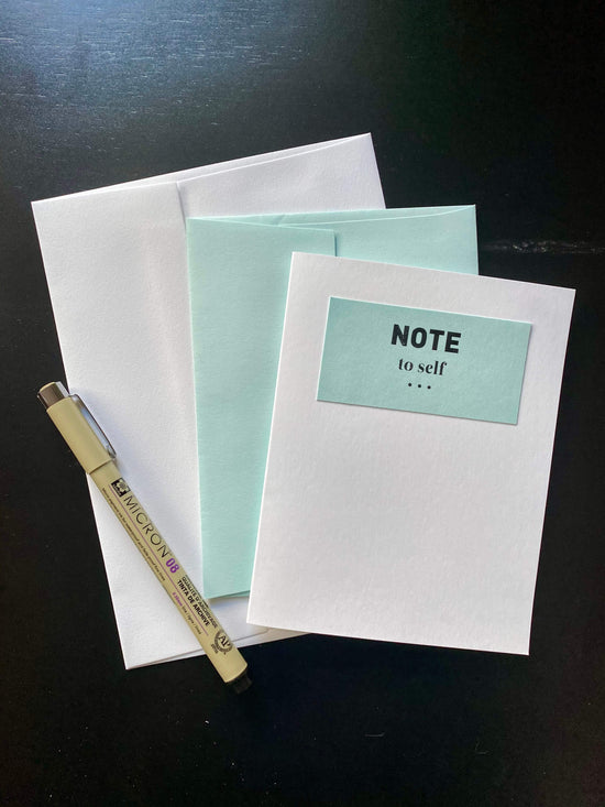 Time capsule greeting card called Note to Self, with outer mailing envelope.