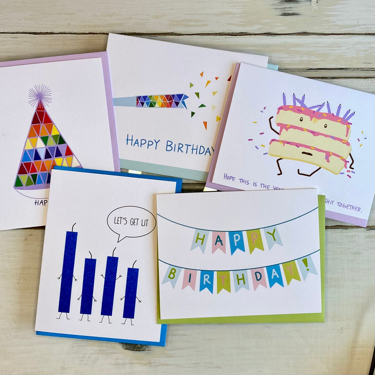 Collection of colorful birthday cards