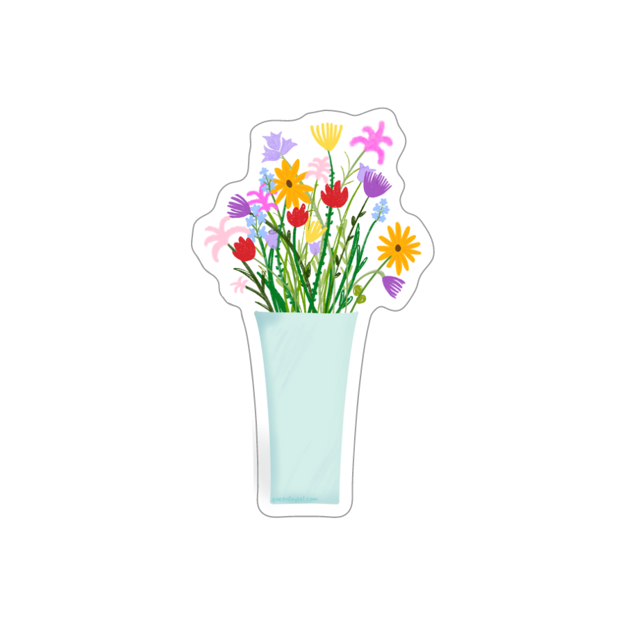 Vinyl sticker of a vase of wildflowers